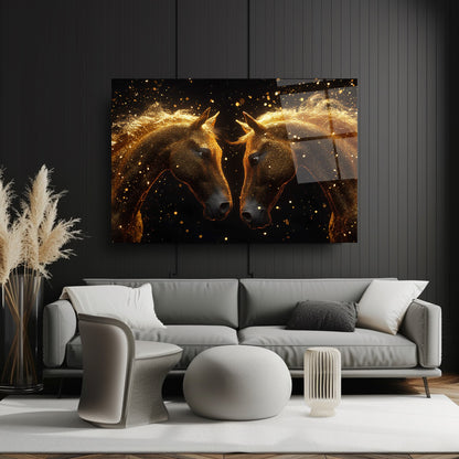 Gold Detay Atlar Cam Tablo