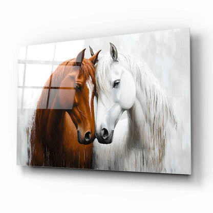 Beyaz Kahve Atlar Cam Tablo
