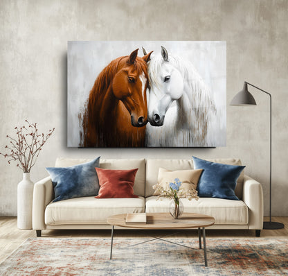 Beyaz Kahve Atlar Cam Tablo
