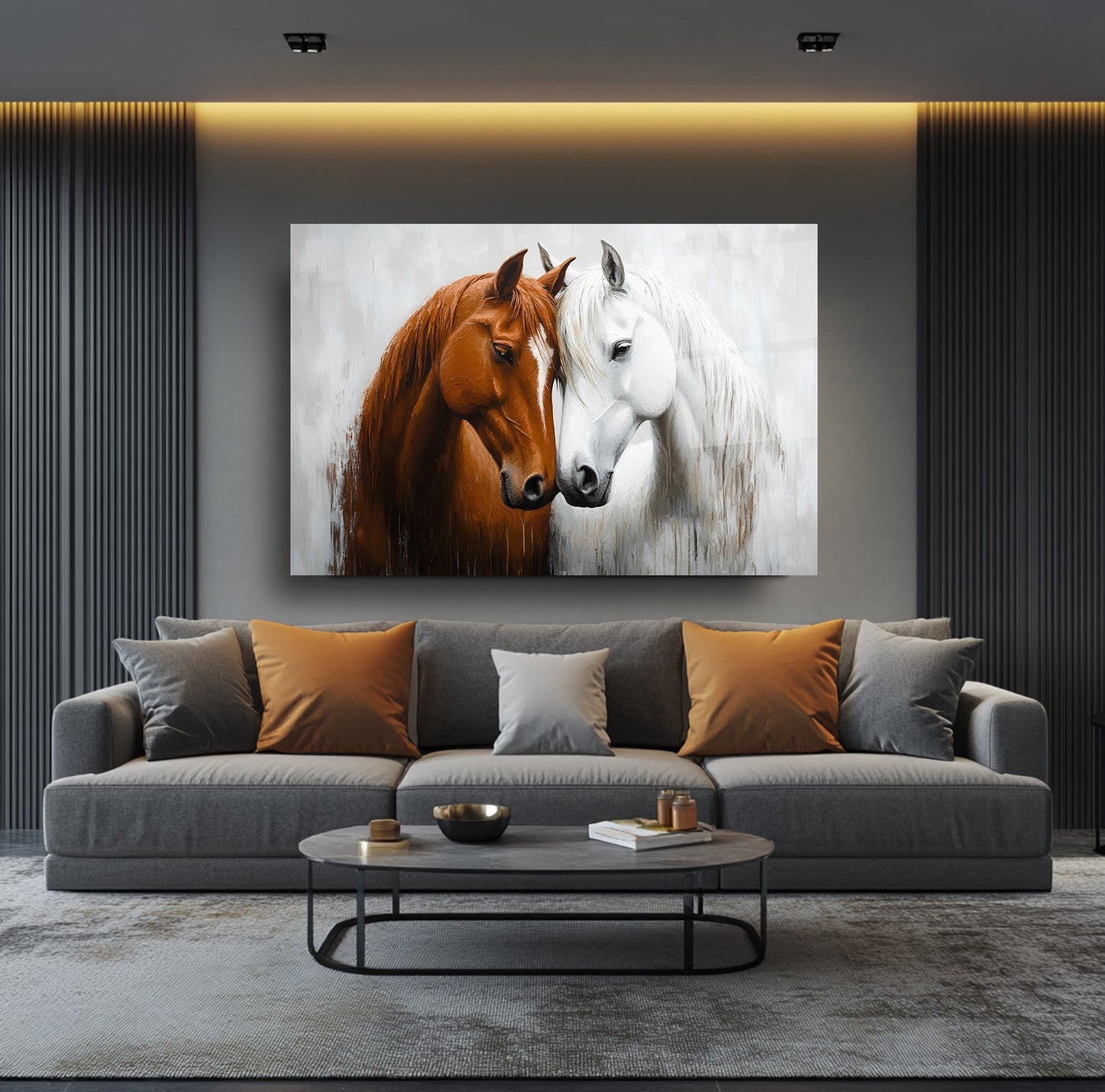 Beyaz Kahve Atlar Cam Tablo