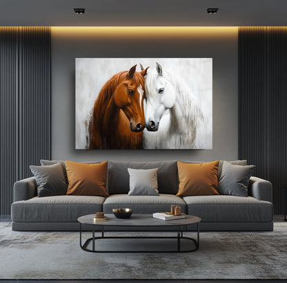 Beyaz Kahve Atlar Cam Tablo