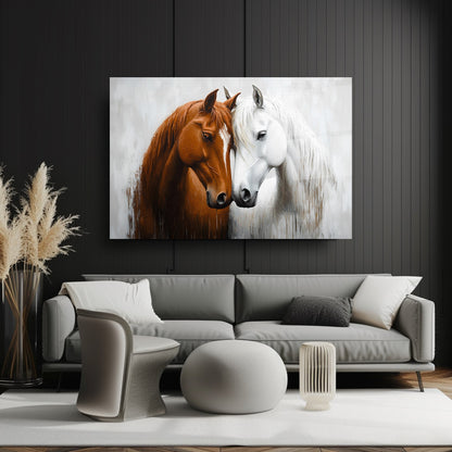 Beyaz Kahve Atlar Cam Tablo