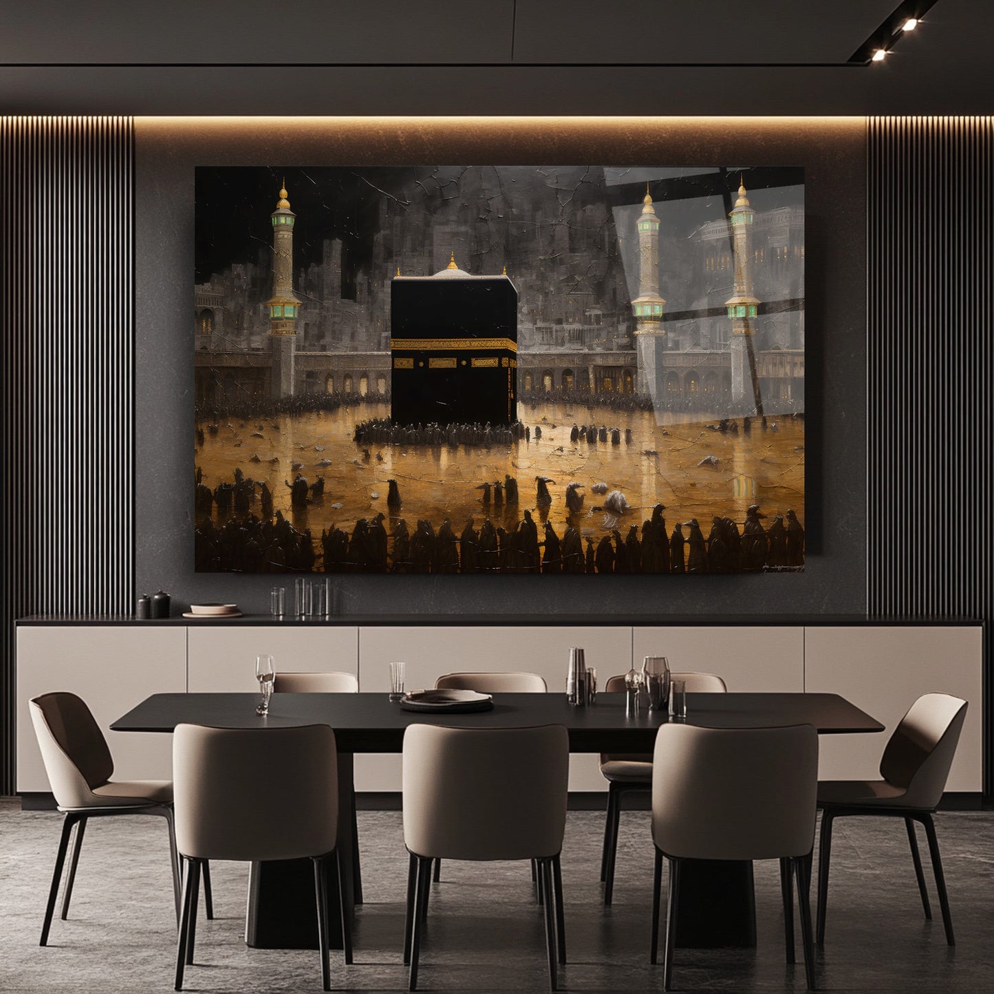 Kabe Manzarası Dini Cam Tablo