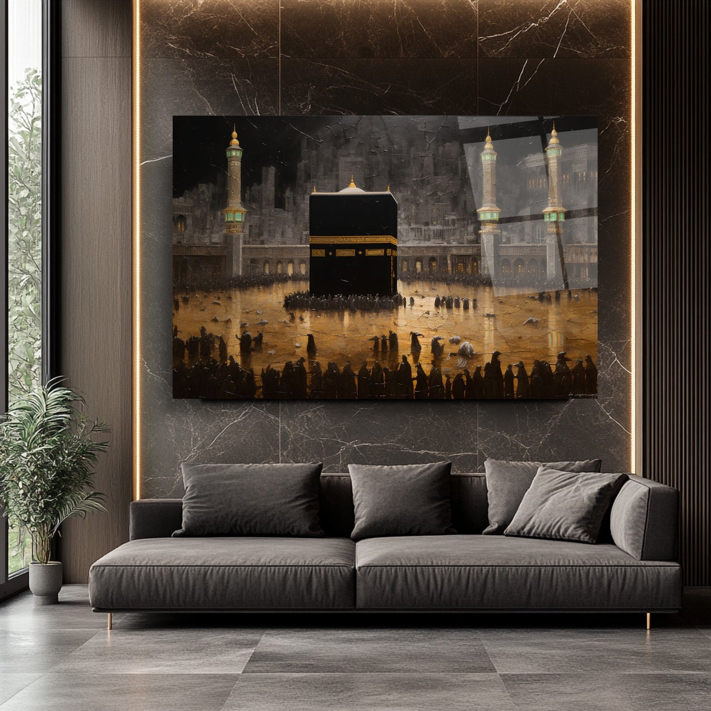 Kabe Manzarası Dini Cam Tablo
