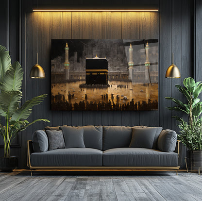 Kabe Manzarası Dini Cam Tablo