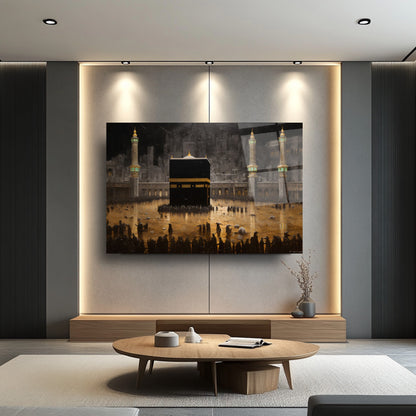 Kabe Manzarası Dini Cam Tablo