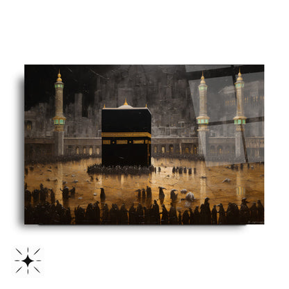 Kabe Manzarası Dini Cam Tablo