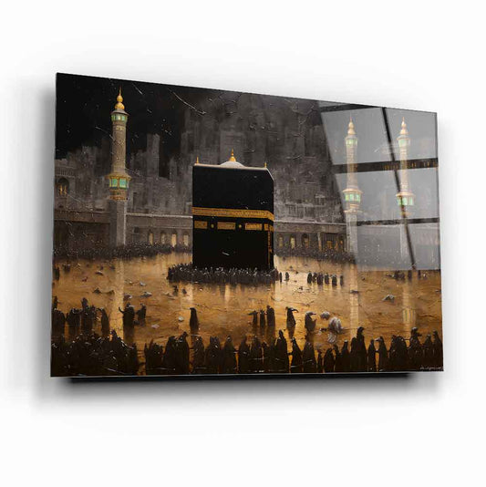 Kabe Manzarası Dini Cam Tablo