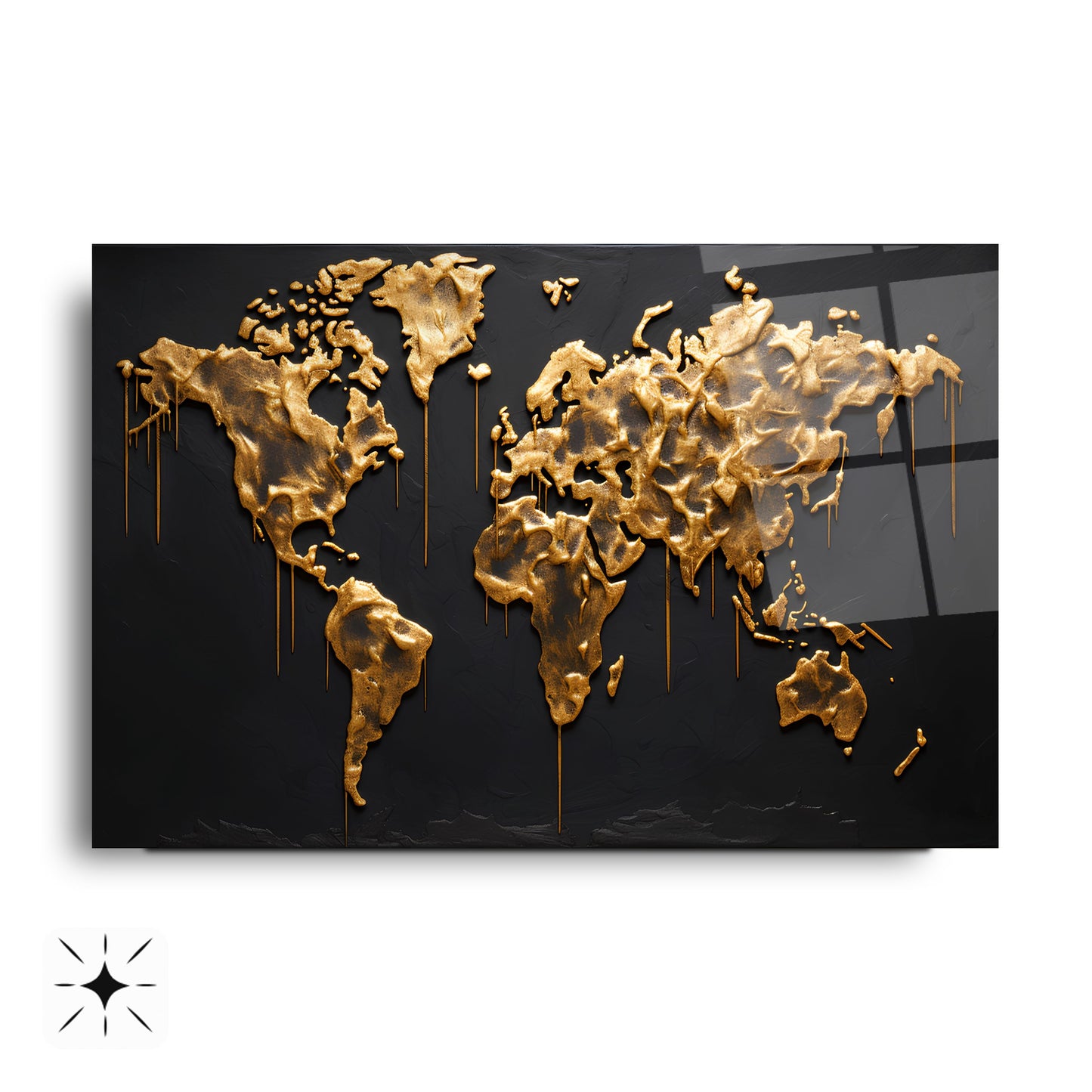 Gold Dünya Haritası Cam Tablo