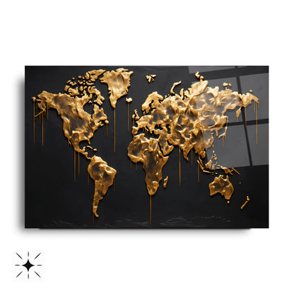 Gold Dünya Haritası Cam Tablo