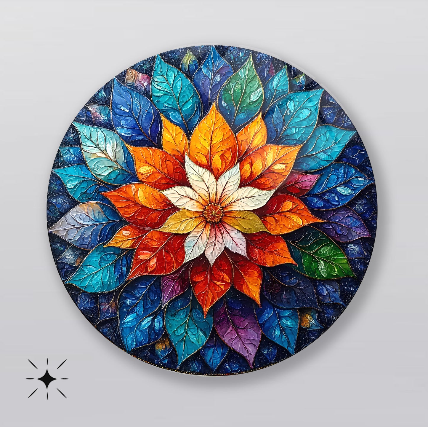 Çiçekli Mandala Yuvarlak Cam Tablo