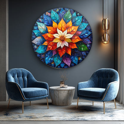 Çiçekli Mandala Yuvarlak Cam Tablo