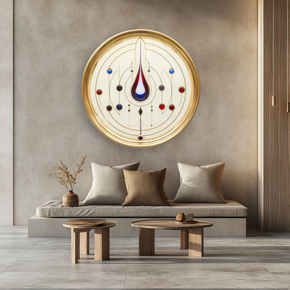Soyut Gold Damla Yuvarlak Cam Tablo