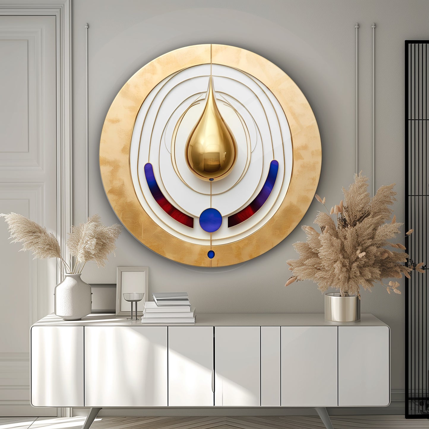 Soyut Gold Damla Yuvarlak Cam Tablo