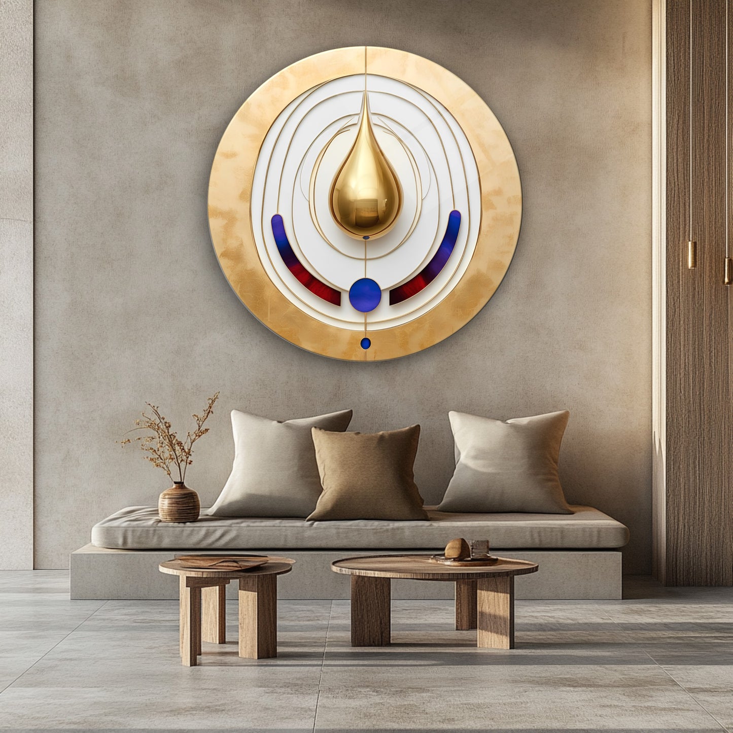 Soyut Gold Damla Yuvarlak Cam Tablo