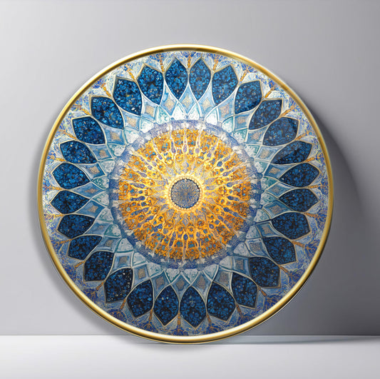 Mavi Gold İslami Sanat Yuvarlak Cam Tablo