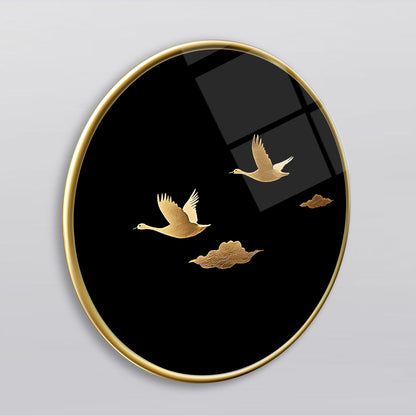 Gold Kuşlar Yuvarlak Cam Tablo