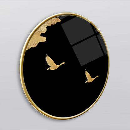 Gold Kuşlar Yuvarlak Cam Tablo