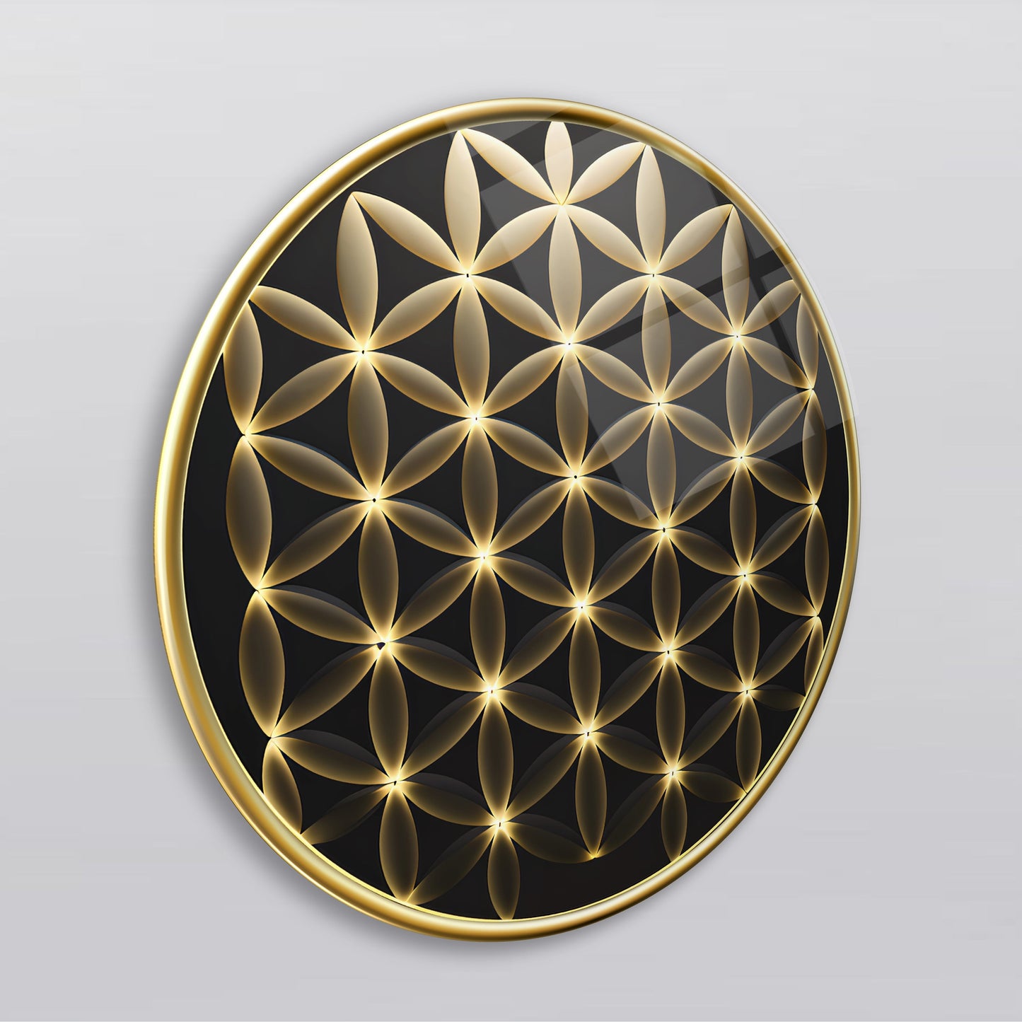 Gold Yaşam Çiçeği Yuvarlak Cam Tablo
