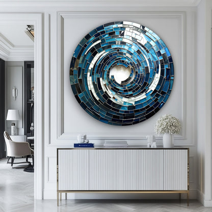 Vitray Desen Soyut Mavi Döngü Yuvarlak Cam Tablo
