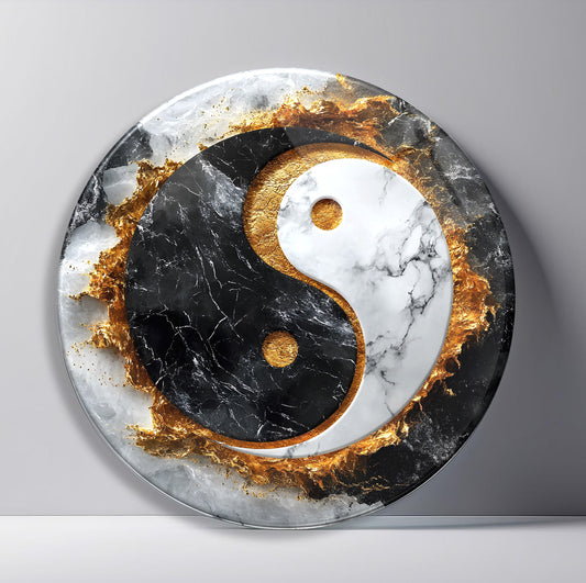 Ying Yang Yuvarlak Cam Tablo