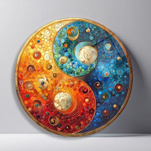Ying Yang Yuvarlak Cam Tablo