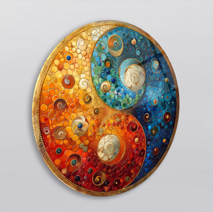 Ying Yang Yuvarlak Cam Tablo