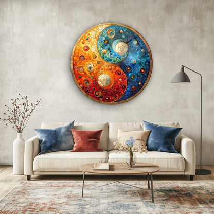 Ying Yang Yuvarlak Cam Tablo