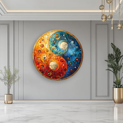 Ying Yang Yuvarlak Cam Tablo