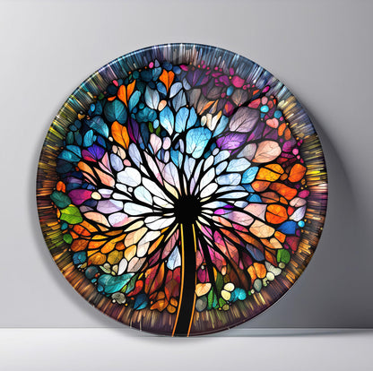 Vitray Desen Çiçek Yuvarlak Cam Tablo