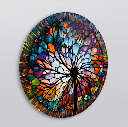 Vitray Desen Çiçek Yuvarlak Cam Tablo