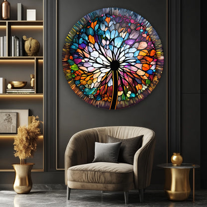 Vitray Desen Çiçek Yuvarlak Cam Tablo