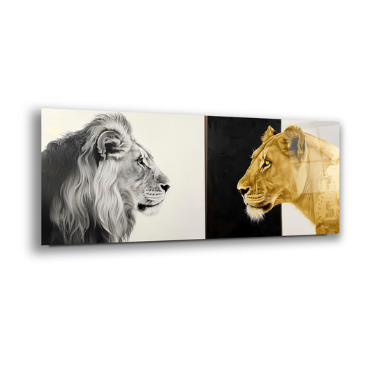 Aslan ve Leopar Panoramik Cam Tablo