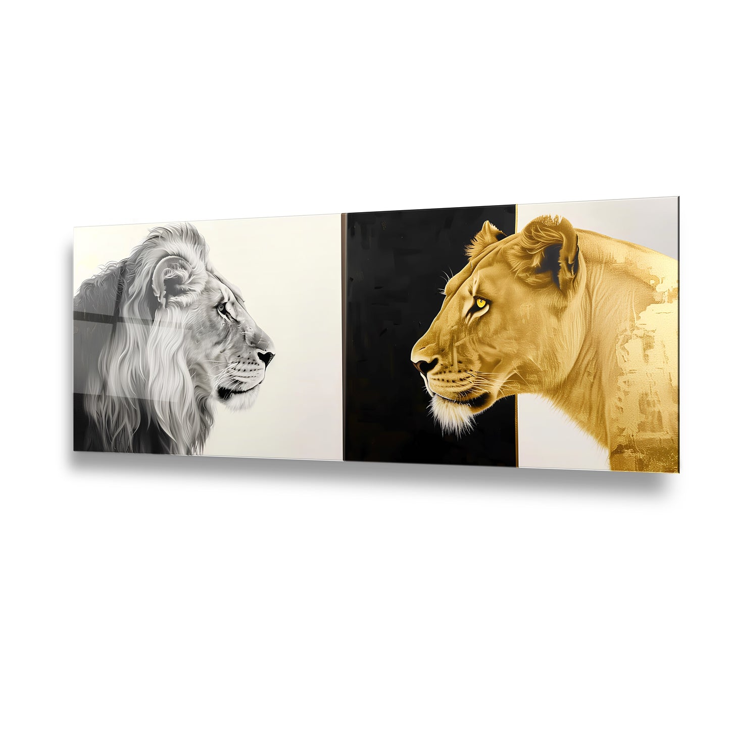 Aslan ve Leopar Panoramik Cam Tablo