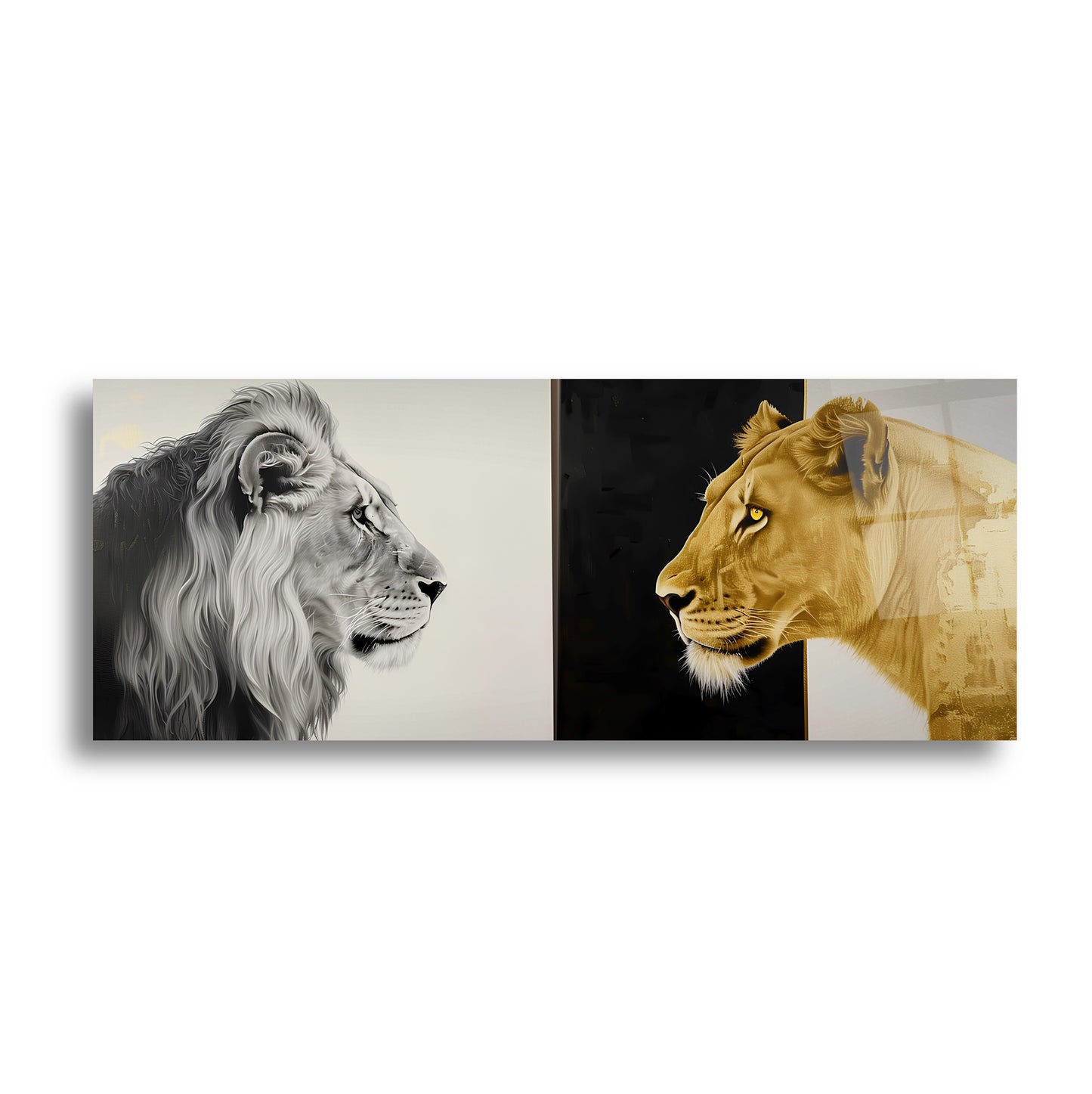 Aslan ve Leopar Panoramik Cam Tablo
