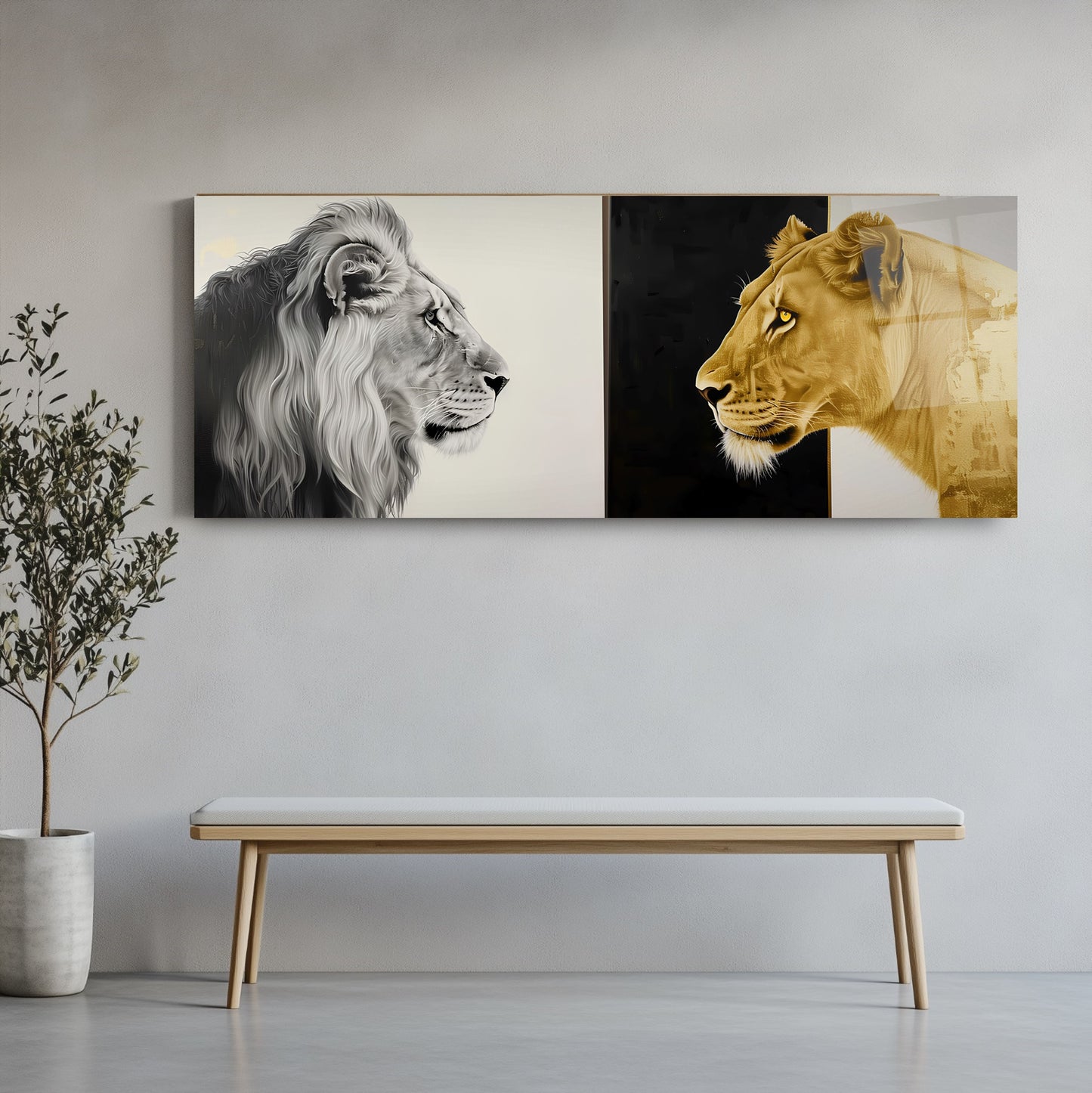 Aslan ve Leopar Panoramik Cam Tablo