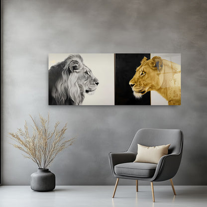 Aslan ve Leopar Panoramik Cam Tablo