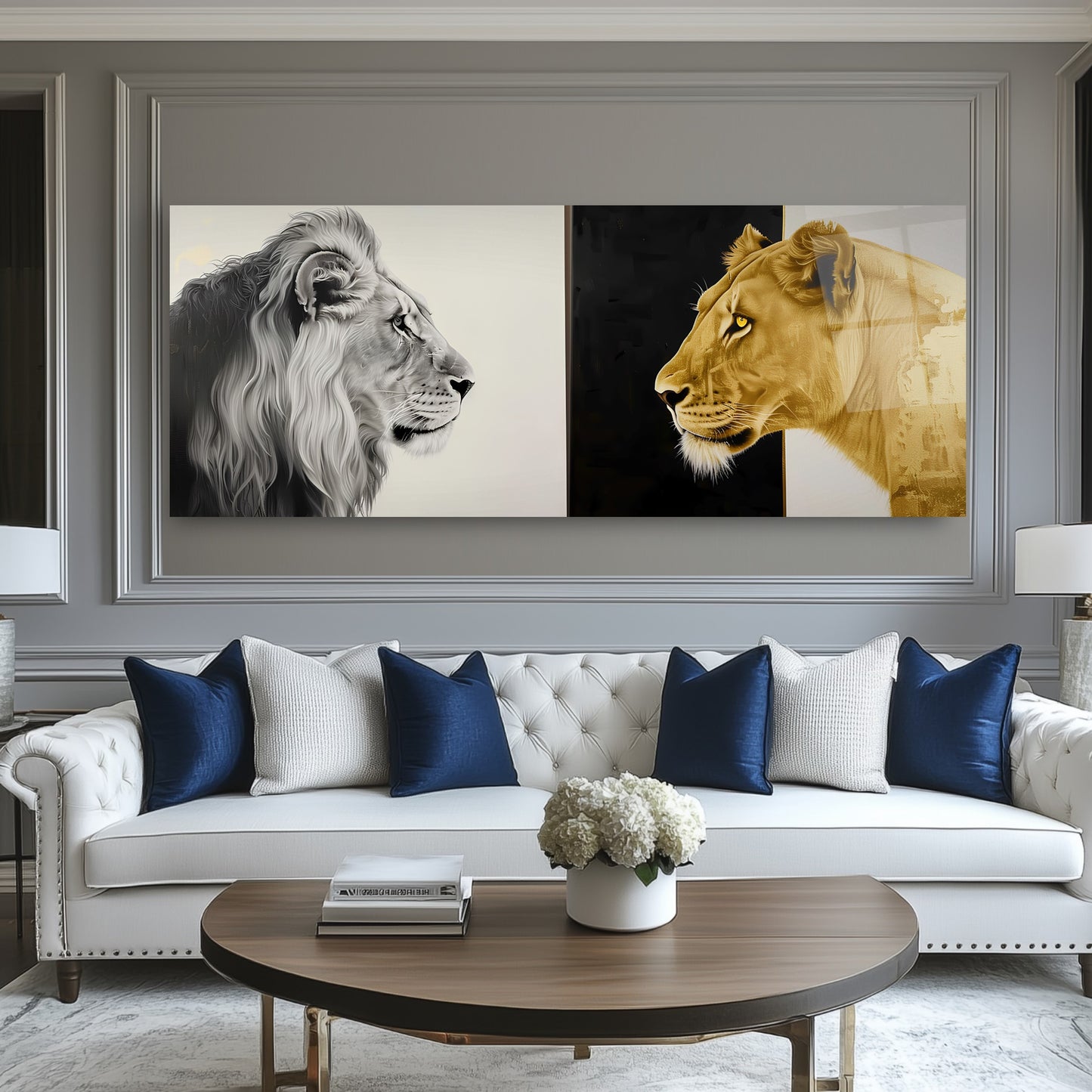 Aslan ve Leopar Panoramik Cam Tablo