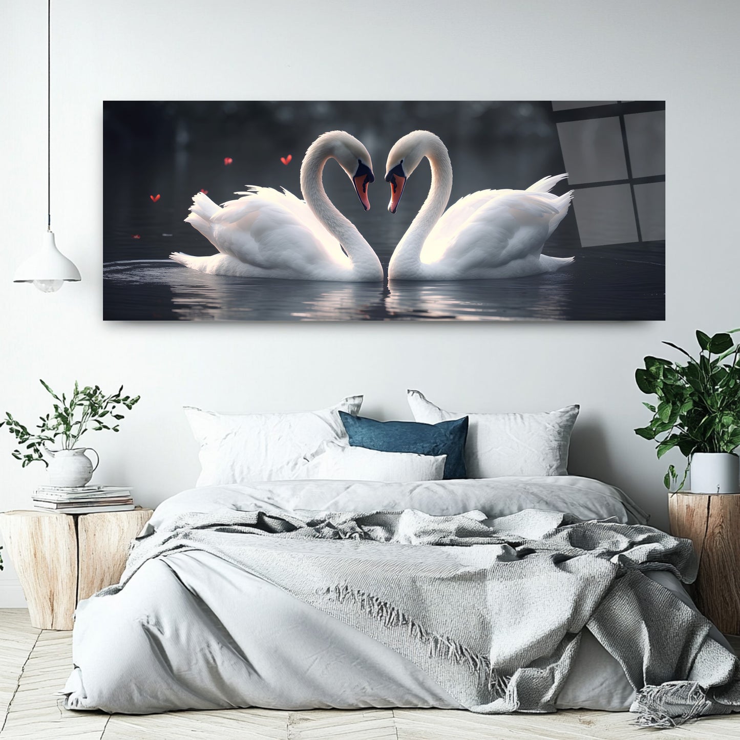 Çifte Kuğular Panoramik Cam Tablo
