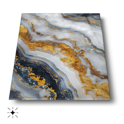 Beyaz Gold Mermer Desen Cam Tablo