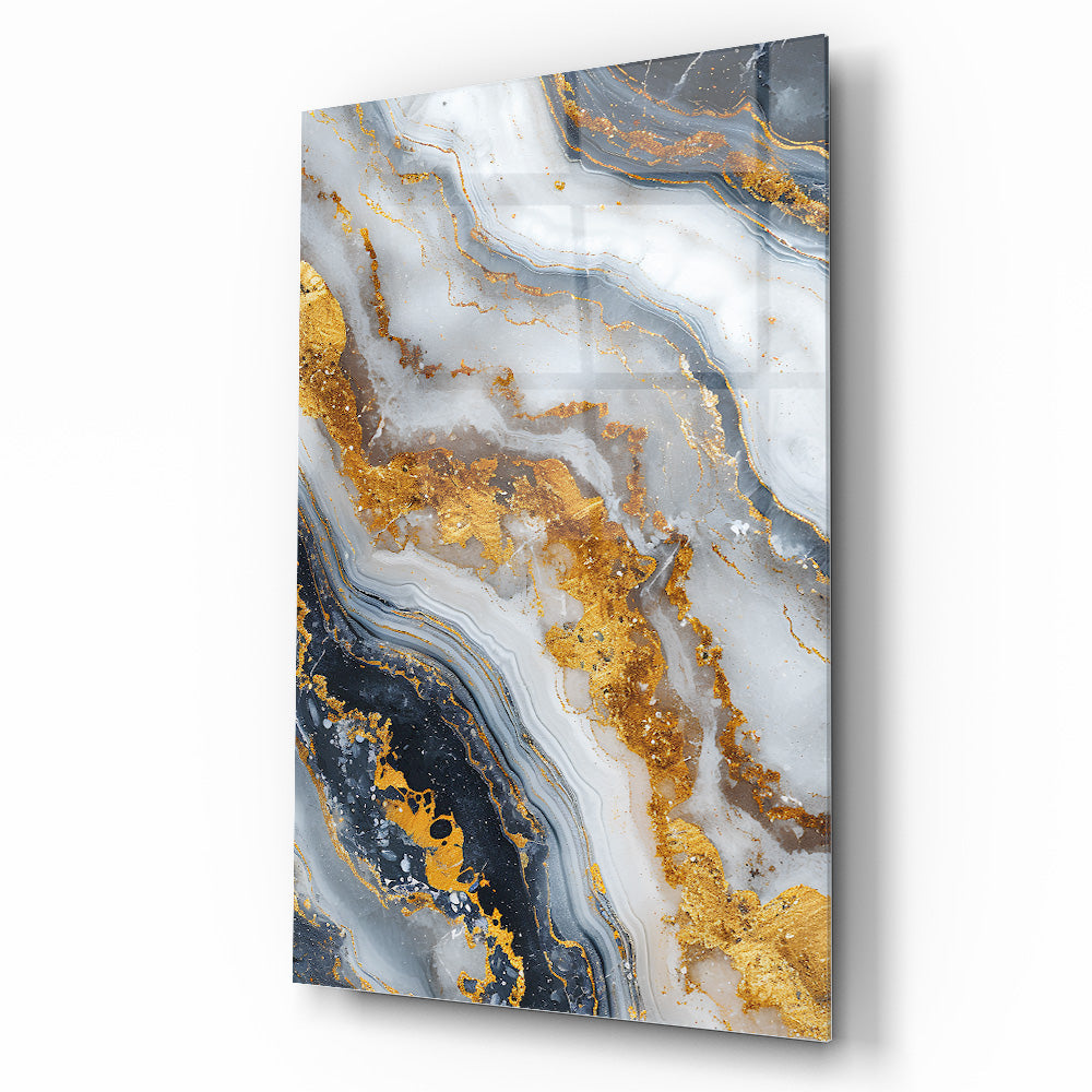 Beyaz Gold Mermer Desen Cam Tablo