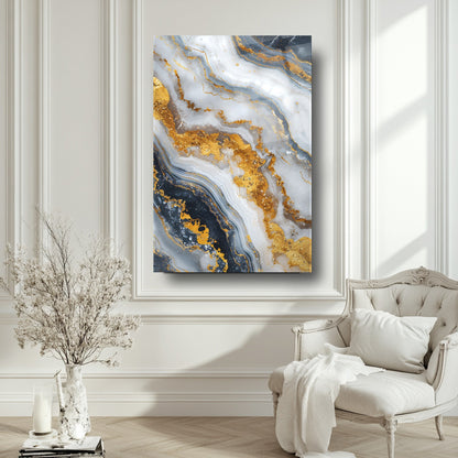 Beyaz Gold Mermer Desen Cam Tablo