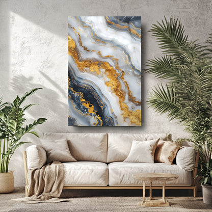 Beyaz Gold Mermer Desen Cam Tablo