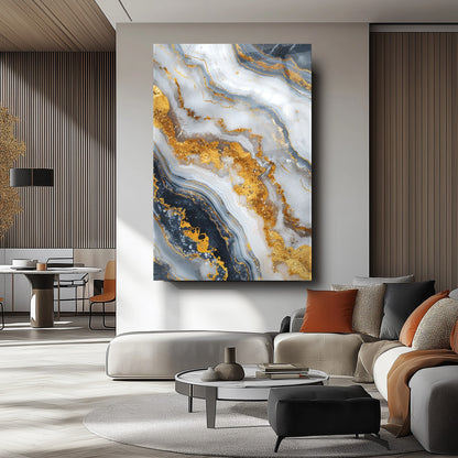 Beyaz Gold Mermer Desen Cam Tablo