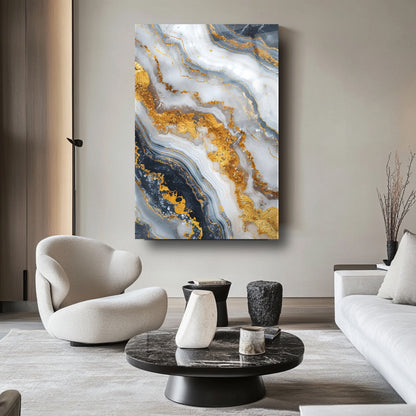 Beyaz Gold Mermer Desen Cam Tablo