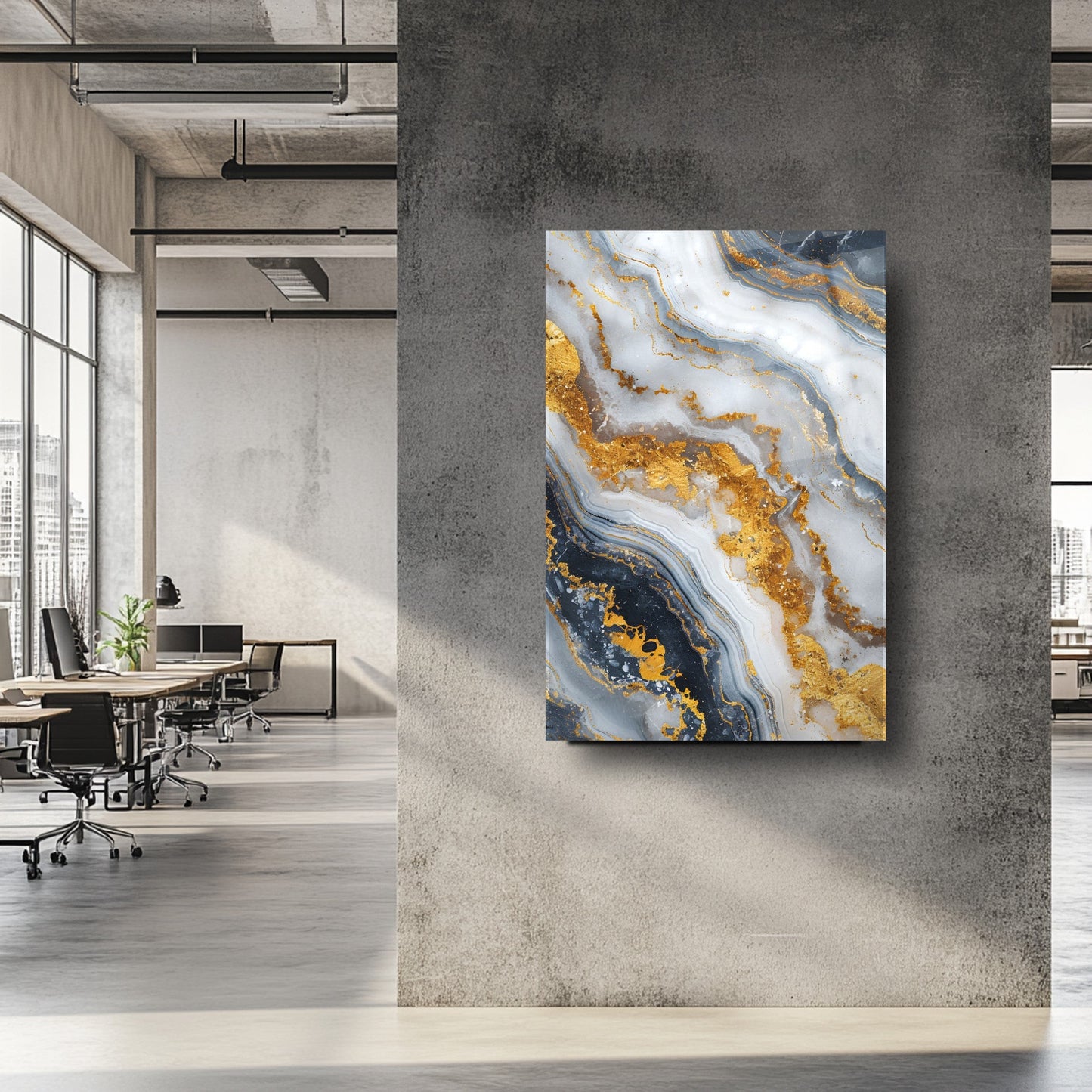 Beyaz Gold Mermer Desen Cam Tablo