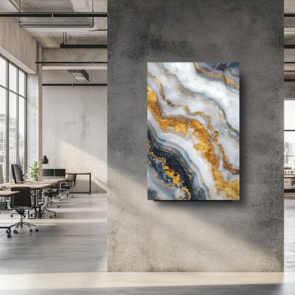 Beyaz Gold Mermer Desen Cam Tablo