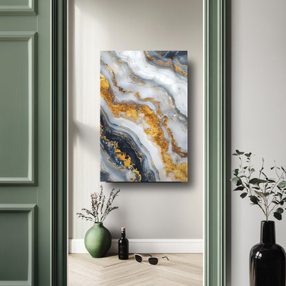 Beyaz Gold Mermer Desen Cam Tablo