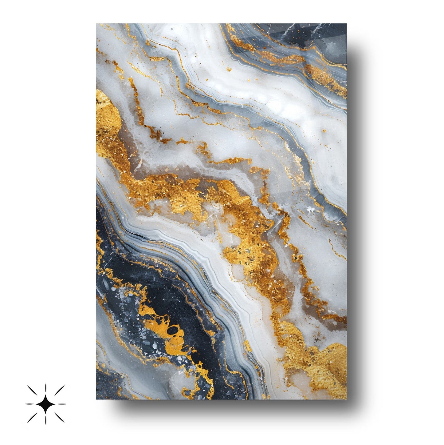 Beyaz Gold Mermer Desen Cam Tablo