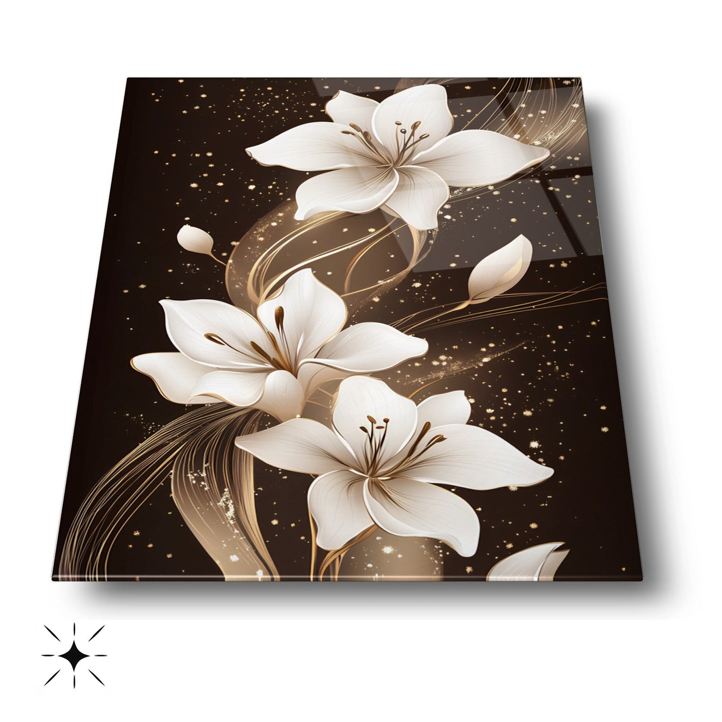 Beyaz Çiçekler Cam Tablo